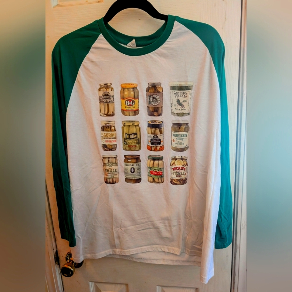 Men's White/Green Pickles Baseball Tee